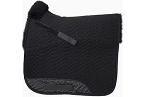 Engel Reitsport | SCHABRA1-D-SCH-SCH | Schabracke | Steppstoff | Lammfell im Sattelbereich | Half Lined | Fellkranz vorne | Dressur | Stoff schwarz Fell schwarz