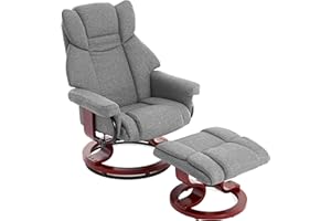 Blisswood Recliner Chair With Footstool, Swivel Recliner Sofa Chair Armchair Lounge 135° Reclining High Back Ergonomic Couch Bed Upto 160kg Weight Capacity With Tilt For Living Room (Fabric Grey)