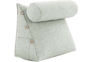 VERCART Rückenkissen mit Nackenrolle, Einstellbar Keilkissen Stützkissen, Nackenstützkissen Kopfkissen, Lesekissen Bettkissen, Groß Kissen Bett Sofa Couch, Abnehmbarem Leinen Bezug 60x50x22cm Weiß