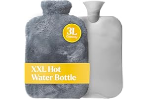 Qomfor XXL Bolsa de Agua Caliente de Piel (3L) con Funda Lavable – Bolsa Agua Calor Ideal para Dolores, Menstruación y Frío – Bolsa Caliente Grande para Invierno y Relajación (Gris)