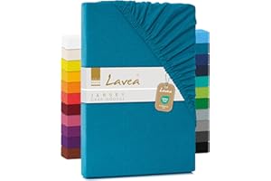 Lavea® Drap-Housse 90x190/200 cm - Coton 100% Doux et Respirant – pour Matelas Épais Jusqu’à 20 cm – Jersey avec Élastique Tout Autour – Aquamarine