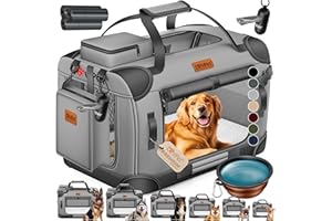 LOVPET® Caisse pour Chien Caisse de Transport pour Chien Pliable avec écuelle Sac de Transport Sac de Transport Caisse de Transport pour Animaux domestiques, Chiens et Chats, Gris Clair, M