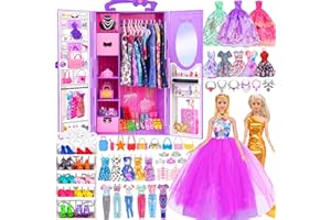 ebuddy 11.5 inch Girl Doll With Doll Closet Clothes and Accessories, Princess Gowns, Fashion Slip Dresses, Outfits, Bikini, Shoes Rack, Hangers Dress up Toys for 3+ Years Old Girls (include doll)