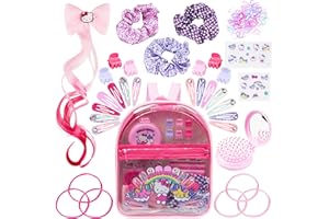 Get Trend Hello Kitty Sanrio Coffret Accessoires Cheveux Fille avec Sac à Dos Transparent, Barrettes, Stickers, Brosse Pliable, Élastiques, Chouchous (Rose Hello Kitty)