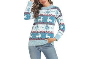 Marvmys Jersey Navideño Mujer Jersey Navidad Mujer Manga Larga Suéter de Navidad para Mujer Invierno Ropa de Punto de Reno Monigote de Nieve Cuello Redondo