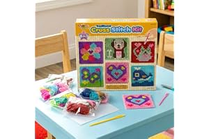 The Magic Toy Shop Kids Cross Stitch Kit - 6 in 1 Beginners Embroidery Sewing Set with 36 Threads, Plastic Needles & Boards - Kids Arts and Crafts Sets for Girls & Boys Age 6+