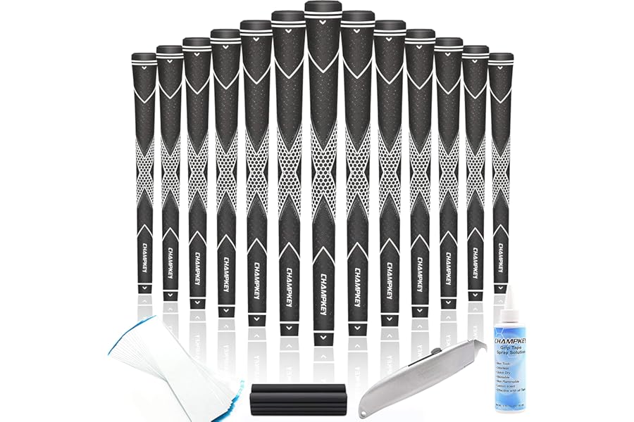 CHAMPKEY Premium Rubber Golf Grips 13 Pack | High Traction and Feedback Rubber Golf Club Grips - Choose No/All Repair Kits