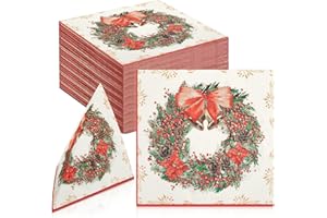Dianelhall 80 Pcs Christmas Napkins Berry Wreath Decorative Decoupage Disposable Paper Napkin 13 x 13 Inch Holiday Paper Towels Christmas Serviettes for Xmas Home Dinner Buffet Winter Party Supplies