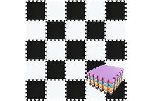 qqpp EVA Puzzle Tapis Mousse Bebe - Idéal pour Les Tapis De Jeux Enfant,18 Dalles(30 * 30 * 1cm),Blanc & Noir.QQC-ADb18N