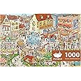 MOMIBOOK Puzzles for Adults 1000 Piece Jigsaw Puzzles of Vintage Village Town, Painting Image Difficult Challenging Hard Impossible Puzzle, Cute Funny Toys & Games Christmas Birthday Gifts