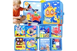 Meafeng Busy Board Libro Montessori Interattivo 1 Anno, Quiet Book sensoriale educativo, Giochi Montessori 1 2 3 4 Anni, Pannello di Feltro attività, Valigetta Montessori Bambini (Oceano)