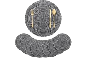 fanquare Round Woven Set of 8 Placemats, 38cm Simple Grey Place Mats, Heat Resistant Easy Clean Table Mats for Dinner Table Home Party Christmas