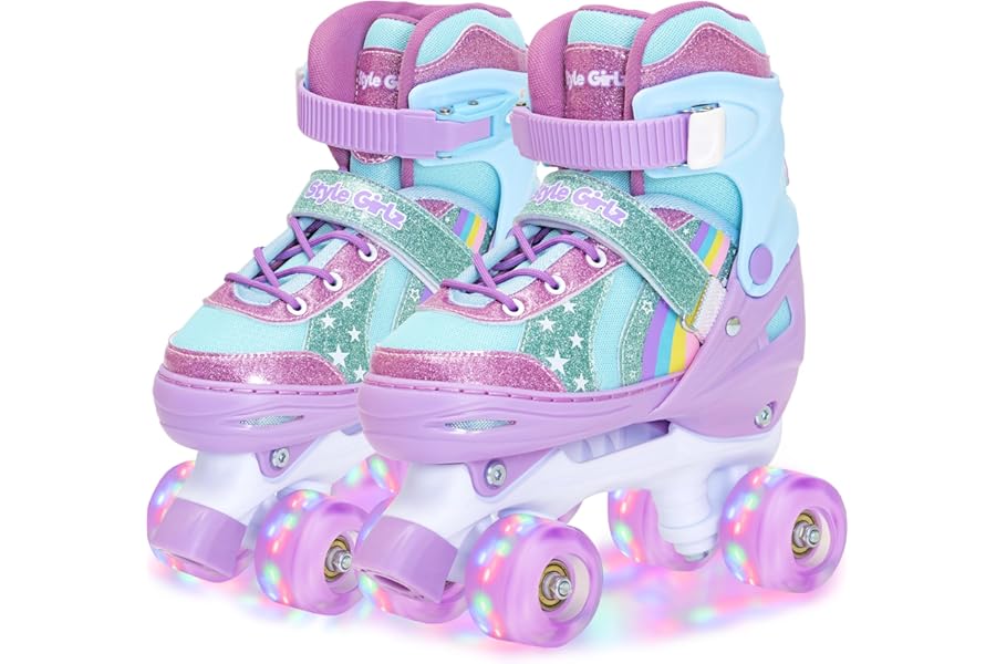 Style Girlz Roller Skates For Girls, Adjustable Size Roller Boots For Kids, Quad Skates With Light Up Wheels