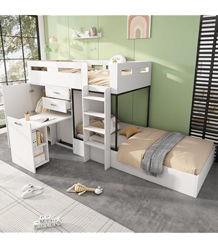 Moimhear Etagenbett Mit Rutsche - 90x200cm Oben & 140x200cm Unten In Grau