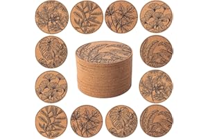 STARUBY 12 Pcs Cork Coasters for Drinks, Coffee Table Absorbent Kitchen Dining Room Decoration 10cm Leaves