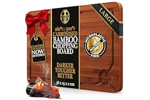 Deer & Oak Large Carbonised Cutting Board 38 x 25 x 2cm, Pre-Oiled Wooden Bamboo Chopping Board for Carving Meat, Fish, Vegetables, Fruits, Cheese, Bread