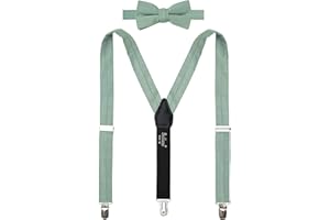 BELLUNO Solide vorgebundene Fliege und Hosenträger Set für Jungen und Jugendliche Events, Partys, Hochzeiten, Baumwolle und Leinen