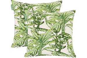 Gardenista Water Resistant Outdoor Garden Printed Cushion | Smooth Breathable Fabric | Treated Canvas Cotton | Hollowfibre Filled Designer Pillow | Hypoallergenic (Set of 2, Fern)