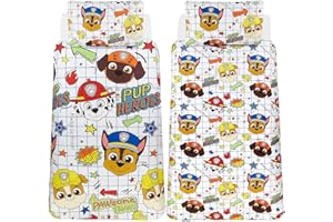 CHARACTER WORLD Paw Patrol Blueprint Single Duvet Cover - Reversible Two Sided Official Bedding Duvet Cover With Matching Pillow Case - Chase, Marshall, Rubble & Zouma