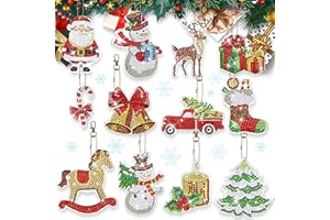 PANGTON VILLA Diamond Painting Weihnachten, 12 Set 5D Diamond Painting Kinder, Weihnachten Diamond Painting Schlüsselanhänger, Weihnachten Wichtel Diamond Painting Anhänger DIY Kit Weihnachtsbaum Deko