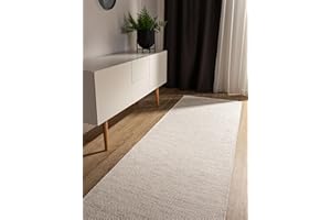 benuta Basic Alfombra Algodon Ron - Crema 80x250 cm - 100% Tejida a Mano - Estilo: Uni, Minimalista, Natural - Fácil Cuidado para Salon, Sala de Estar y Dormitorio