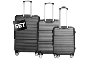 DS-Lux Hochwertigen Reisekoffer Koffer Hartschalen-Koffer Trolley Rollkoffer Handgepäck ABS-Kunststoff mit TSA-Schloss, 4 Spinner Rollen, (S-M-L-Set), Farbe: Schwarz, Größe: Set