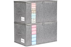 JUPELI Clothes Storage – 60L Large Storage Boxes with Lids, Foldable Clothing Storage Bags, 30cm Height with Reinforced Handles, Dual Zippers & Clear Window – Ideal for Wardrobes & Moving House (2 Pack)