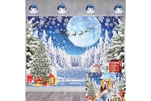 APDECCLK Winter Christmas Backdrop Christmas Tree Snowflake Forest Wonderland Photography Background Xmas Eve Winter Night Family Holiday Party Decoration Background (7X5FT (210x150cm))