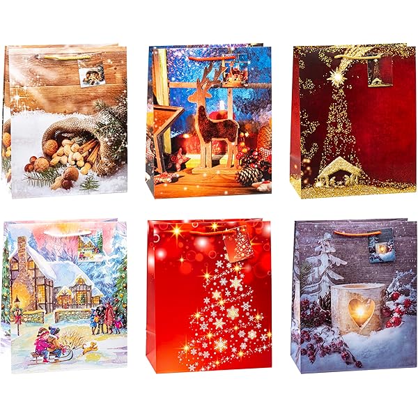 Lot De 4 Sacs Cadeaux De Noël Avec Poignées - Multifonctionnels En