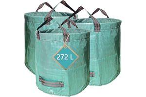 QHC SEHEN Garden Waste Bags Heavy Duty 272Litre Reusable Outdoor Trash Garden Yard Trash Bag Foldable Camping Recycling Bags for Leaf, Trash, Debris, Strong Handles, Easy to Maneuver, 3-Pack