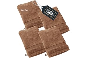 SCHÖNER WOHNEN KOLLEKTION SCHÖNER WOHNEN Lot de 4 gants de toilette de qualité supérieure pour bébé 16 x 21 cm – Absorbants – Gants de toilette de luxe marron – 100 % coton – Doux et moelleux – Combinables comme ensemble de