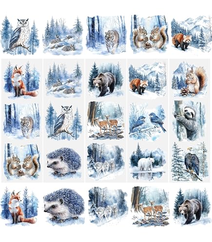6 Feuilles D'autocollants à Frotter Thème Hiver Animaux - Décalcomanies 15x30 Cm Pour Déco Meubles, Scrapbooking