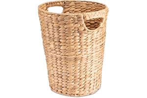 Decorasian Cestino portaoggetti intrecciato in giacinto d'acqua, pattumiera con manico, diametro superiore 25 cm, 19 cm, altezza 32 cm