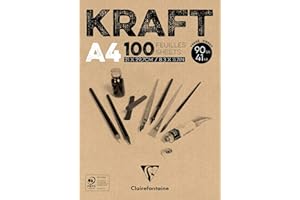 Clairefontaine 96545C – Blok klejony z papieru kraft – 100 arkuszy prążkowanego brązowego papieru kraft – A4 (21×29,7 cm) – 90 g – Papier dwustronny do szkicu i rysunku