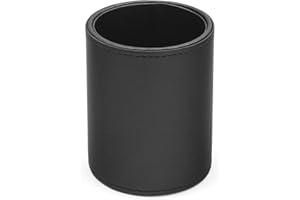 Osco Faux Leather Pen Pot, Desk Pencil Holder with Wipe-Clean Finish, Compact Round Desk Organizer for Pens, Pencils & Brushes, 7.5cm W x 10.5cm H x 8.5cm Dia, Black