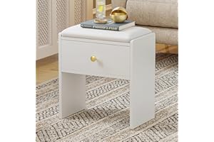 Luxstein Taburete de tocador con almacenamiento, taburete de maquillaje de madera, banco acolchado, taburete de maquillaje para vestidor, dormitorio, pasillo y salón, 40 x 23,5 x 46 cm, blanco