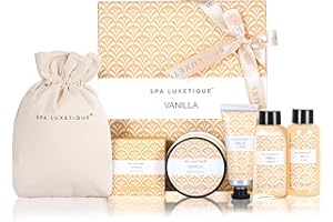 Spa Luxetique Coffret Soin Femme-6pcs Coffrets de Bain et de Soins, Coffret Cadeau Femme Vanille, Compris CrèMe pour les Mains, Gel Douche,Bain Moussant,Cadeau Anniversaire Femme Cadeau Fête des Mères