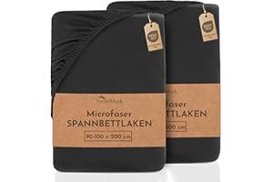 NatureMark Prześcieradło z gumką z mikrofibry, dwupak, w wielu rozmiarach i kolorach, markowa jakość, Öko-Tex Standard 100, 90 x 200 cm – 100 x 200 cm, kolor: czarny