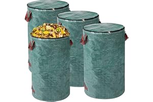 QOXEZY Lot de 4 sacs de jardin avec couvercle - 120 l - Sacs à déchets verts - Pliable - Avec poignées - Réutilisable - Auto-support - En tissu polypropylène robuste