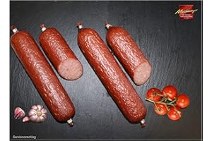 MEININGER DIE THÜRINGER TRADITIONSFLEISCHEREI Kochsalami „Pur“ und mit Knoblauch Note I Wurst aus Thüringen I 4x 250g
