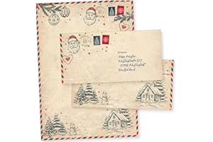 ‎TATMOTIVE North Pole Air Mail 25 Sets Weihnachtsbriefpapier mit Umschlag ohne Fenster Weihnachtspapier A4 Briefpapier Weihnachten