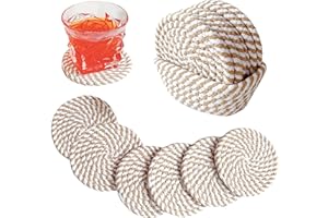 Valdivia Boho Drink Coasters with Storage Basket, Handmade Woven Cotton Absorbent Coaster Set of 6, Farmhouse Coasters and Minimalist Home Coffee Table Decoration, Housewarming Gifts Home Presents