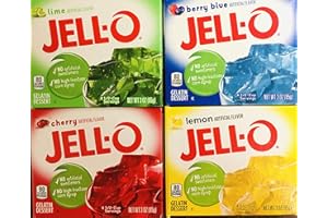 DTTRA Jell-o Gelatin Dessert Mixed Variety Pack - Lime - Lemon - Berry Blue - Cherry - 4 x 85g Boxes - American Jelly