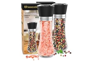 LG Luxury & Grace Lot de 2 Moulin à Poivre et à Sel, 180 ml (19x6,5 cm). Verre de Haute Qualité, Fermeture en ABS et Broyeur en Cerámique. Taille de Grain Ajustable. Élégants, Légèrs et Ergonomiques.