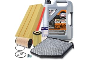HOMRY BESTPRICE Inspektionspaket Filterset mit 1x Ölfilter, 1x Kraftstofffilter, 1x Luftfilter, 1x Innenraumfilter (Aktivkohle), 1x Ölablassschraube mit Dichtung, 1x Motoröl 5W-30 Top Tec 4200 5 l,
