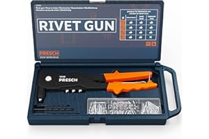 Presch Rivet Gun Set with Case and 75 Blind Rivets - Robust Professional Riveter Rivet Gun - Riveting Tool with an Ergonomic Handle for Blind Rivets