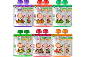 Little Inca Organic Baby Food Pouches Mixed Pack (6x100g) | 6 Flavours of Quinoa-based Dairy-Free Baby Pouches | 6 Months+ | Recyclable Plant-Based Veg & Fruit Pouches | Supports Gut/Cognitive Health