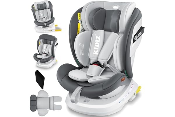 KIDIZ® Siège auto pour enfant | Siège auto pour bébé | Siège auto pour enfant Isofix Top Tether | pivotant à 360°, groupe 0/1/2/3, dès la naissance, de 0 à 36 kg | Avec pare-soleil, anthracite