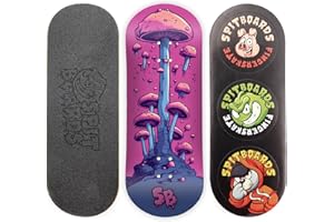 SPITBOARDS 34 mm Fingerboard Deck - Real Wood (5-Layers) Classic Popsicle Street Shape - Size: 34 x 96 mm - Single Graphic Deck (Real Wear) - Optimised Concave - Alien Mushrooms