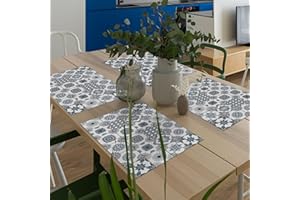 CREARREDA Tovaglietta americana 4 pezzi in plastica lavabile Made in Italy 48x33 cm Colore Summer Tiles Tovagliette da tavoloPVC per colazione e merenda Antimacchia, Antiscivolo ed Ignifuga